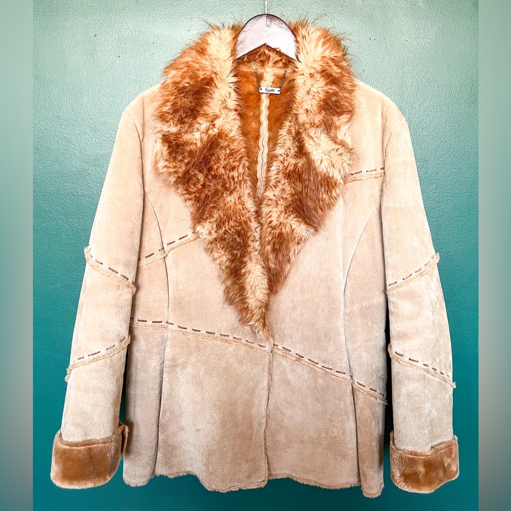 Vintage Winlet Leather Coat with Faux Fur Lining/Collar